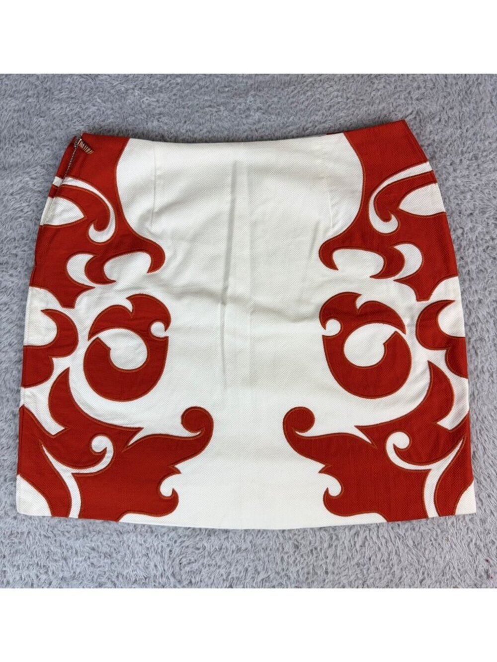 Vanessa Virginia Red White Cotton Skirt 10 Ornate Pattern Lined Hawaiian Travel - Picture 2 of 11